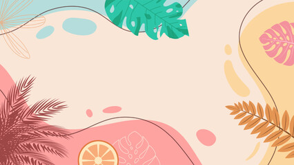 Tropical leaves summer frame with sand beach copy space. Palm leaves. Rainforest. Summer tropical leaf. Summertime style. Summer vector.