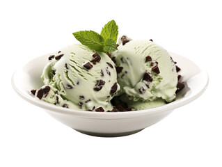 Mint chocolate ship ice cream on isolate white - Powered by Adobe