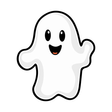 Vector Ghost illustration sticker isolated on white, Halloween party ghost design Happy halloween cute cartoon ghosts character trendy flat design kawaii boo