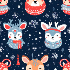 Seamless patterns Cute reindeer surrounded by snowflakes and ornaments, Generative AI tools