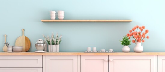 Pastel colored of a kitchen interior mockup