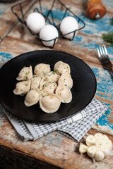Food photography Russian dumplings with meat