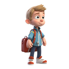 3D Render of a Toon Boy with Backpack and Clipping Path