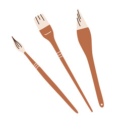 Paintbrush icon, vector doodle illustration of brushes, art supplies, accessories set for drawing and painting, artist equipment, back to school, isolated colored clipart on white background