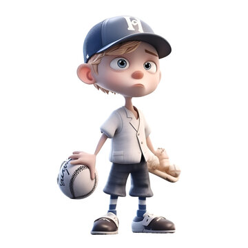 3D Render of a Little Boy Baseball Player with a Baseball Ball
