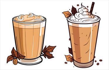 Pumpkin Spice Latte Coffee vector, Fall Latte Coffee illustration, Autumn Coffee