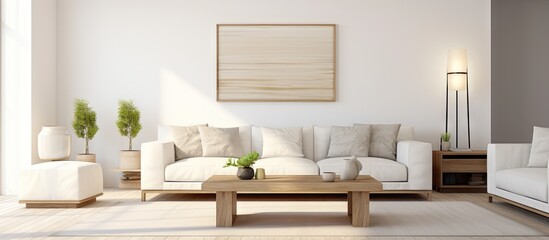Fototapeta na wymiar Modern furniture in white illustration of living room interior design