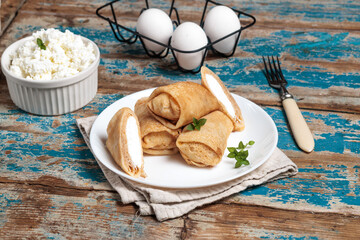 Food photography Pancakes with cottage cheese