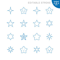Vector line set of icons related with stars. Contains monochrome icons like star, sky, night and more. Simple outline sign. Editable stroke.