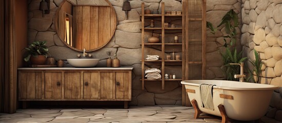 depiction of rustic bathroom s interior