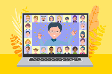 オンラインでプレゼンテーションしているお父さんのセット