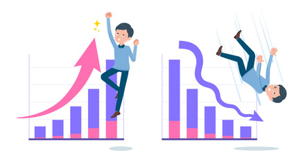 業績アップと業績ダウンを表現するお父さんのセット