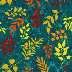 Retro style pattern with autumn leaves, herbs