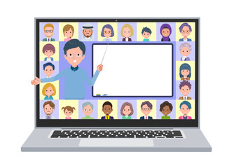 オンラインで授業を教えているお父さんのセット