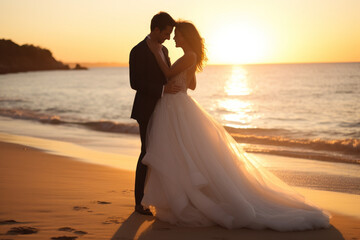 Beach Romance Story with Embracing Couple