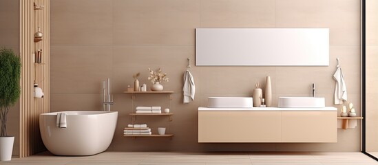Fototapeta na wymiar Neat and organized bathroom with shower washstand and bathtub shown in illustration