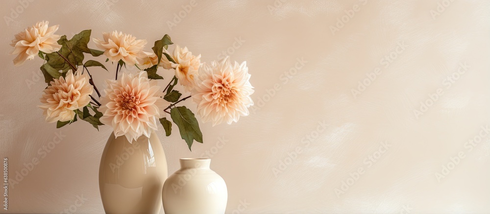 Poster Elegant beige vase with modern dried flowers minimal floral arrangement in an elegant home