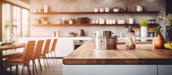 Modern and elegant kitchen interior design in a defocused and blurry photo