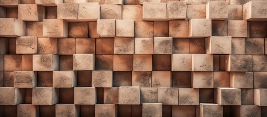 Close up architectural photography of a creative wallpaper design showcasing a precise arrangement of regularly shaped concrete bricks