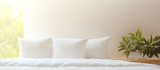 Modern white bed and pillow in the morning ambiance