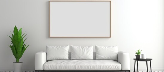 Setting up a interior scene featuring a sofa and an empty poster