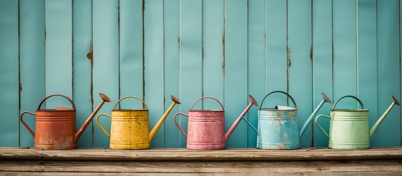 Four Old Watering Cans On A Shed Roof