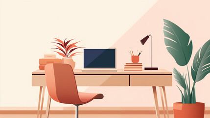 Home Office Setup: A home office arrangement with a desk, laptop, and comfortable chair,