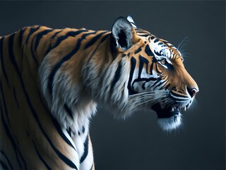 Side view, profile of a tiger standing, isolated on white. Ai Generated