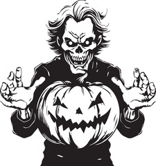 Monster holding a pumpkin, Happy Halloween Vector Illustration, SVG