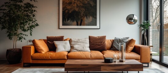 A comfortable lounge area with a large trendy couch