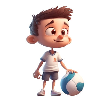 3D Render of a Little Boy with a Volleyball Ball