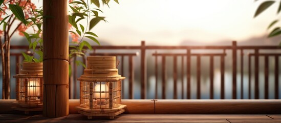 Balcony adorned with bamboo lantern