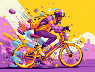 Obraz premium Cool Man riding bike flat illustration