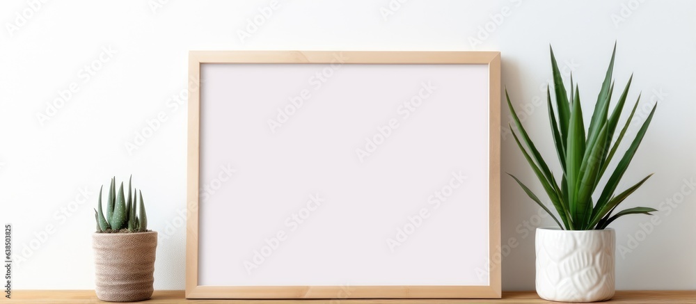 Leinwandbilder creating a wooden frame model with a crayon and placing a pot on a table