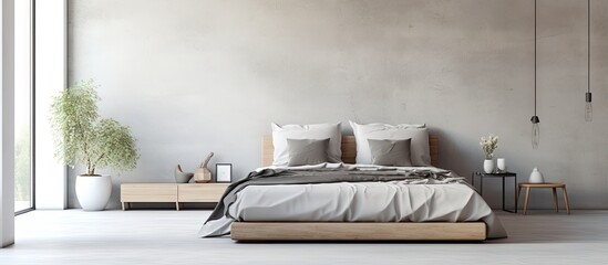 Contemporary room s trendy interior with cozy bed
