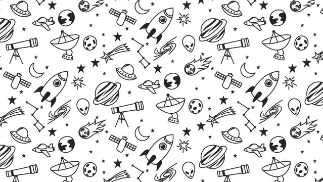 seamless pattern of space doodle hand drawing pencil sketch