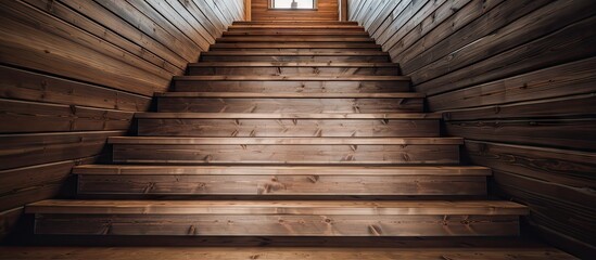 Perspective view of a pine staircase made of wood