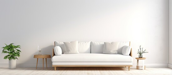 Fototapeta na wymiar Scandinavian inspired room mock up in white with a stylish sofa