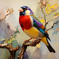 Beautiful colorful bird,Lady Gouldian Finch generative ai