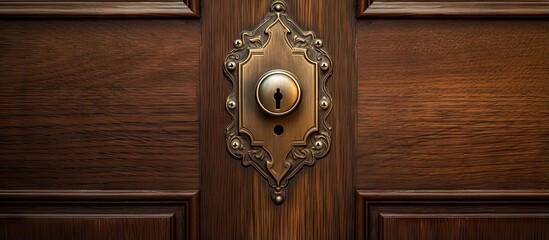 Close up of wooden door with keyhole and doorknob visible - Powered by Adobe