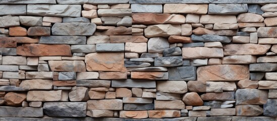 Fototapeta premium Background texture of a brick built stone wall with brown and gray stones