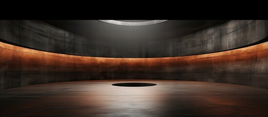 Architectural background with a smooth dark and empty abstract interior made of brown concrete illustration and rendering