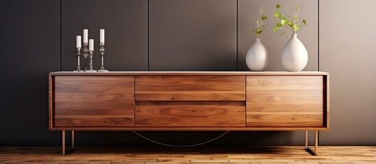 Modern teak dining buffet with stylish stainless steel accents for a beautiful home interior