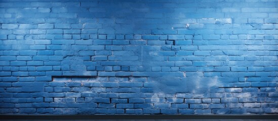 Blue painted brick wall with a panoramic view