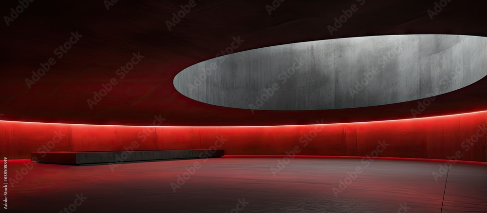 Poster architectural background featuring a smooth empty and dark interior with red glass