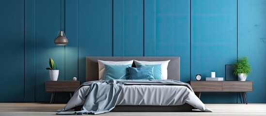Luxurious contemporary bedroom with blue interiors