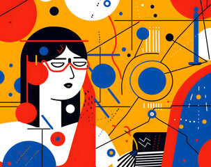 People working on computer modern illustration 