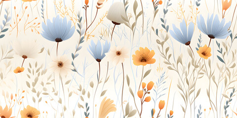 Wild Flowers bloom watercolor  seamless pattern 