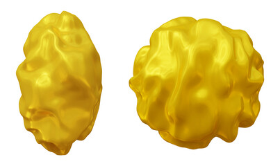 Set of golden shapes design in 3d rendering isolated on transparent background.