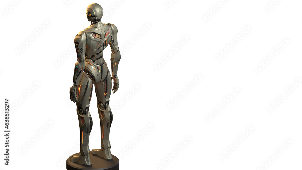 Fototapete 3d rendering of detailed futuristic robot man or humanoid cyborg. side back view of the whole body i